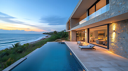 Oceanfront Luxury Villa Sunset Poolside Relaxation