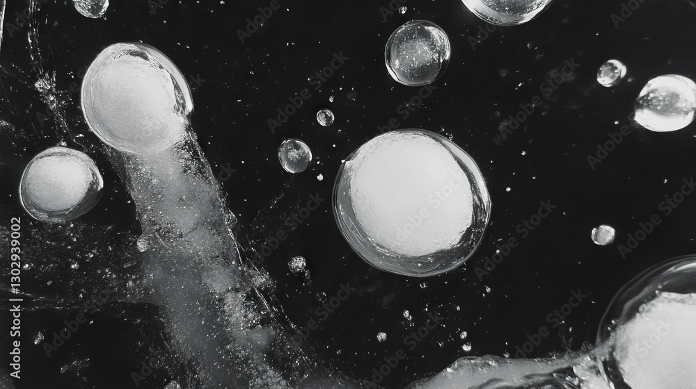 Poster intricate ice texture with frozen bubbles for winter design