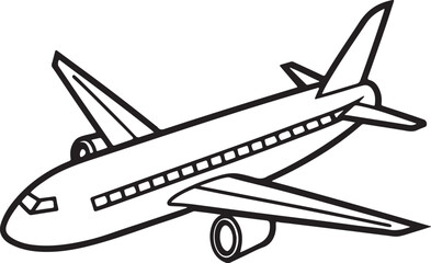 aircraft line art, black outline, vector and illustration, coloring book page line art drawing