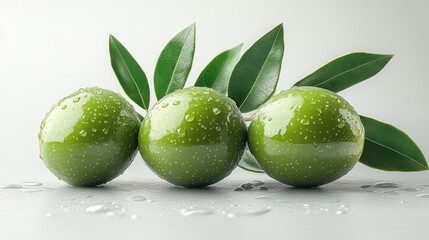Obraz premium green olives with leaves isolated on transparent or white background