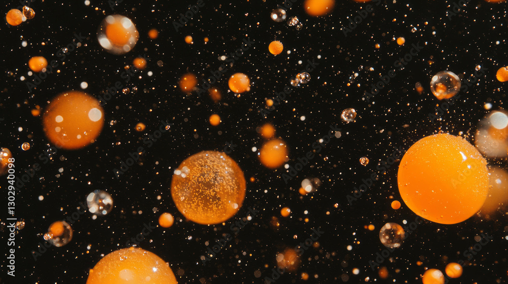 Poster vibrant overlay texture of effervescent mango soda bubbles for design use