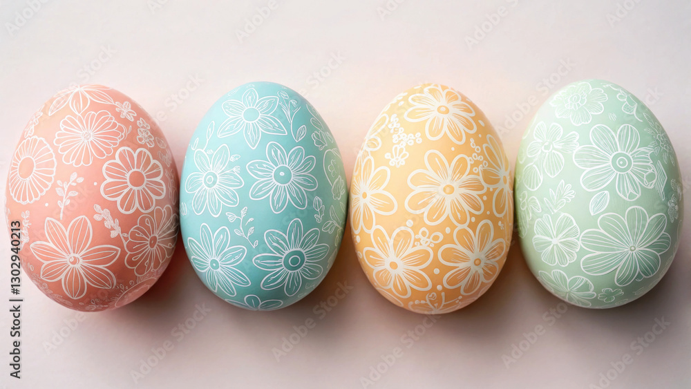 Poster easter eggs colorful decorative eggs with floral patterns arranged in a row.