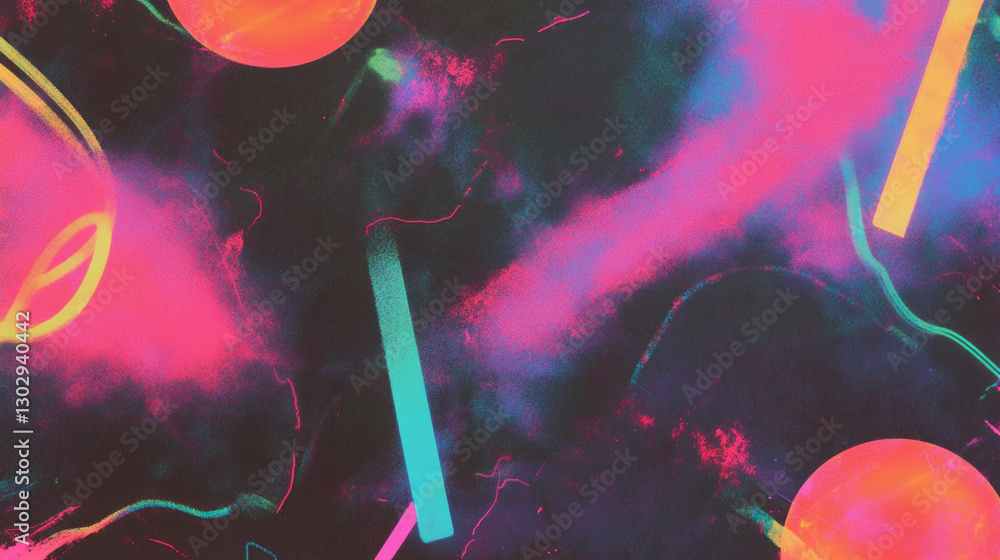 Poster Vibrant neon light texture overlay with abstract colorful patterns for creative design projects