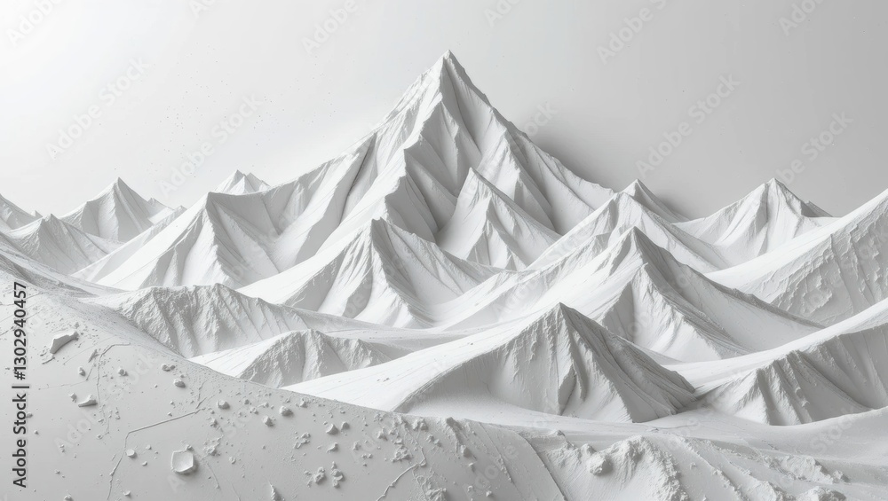 Poster abstract representation of snowy mountains with smooth textures and gentle shadows in white palette
