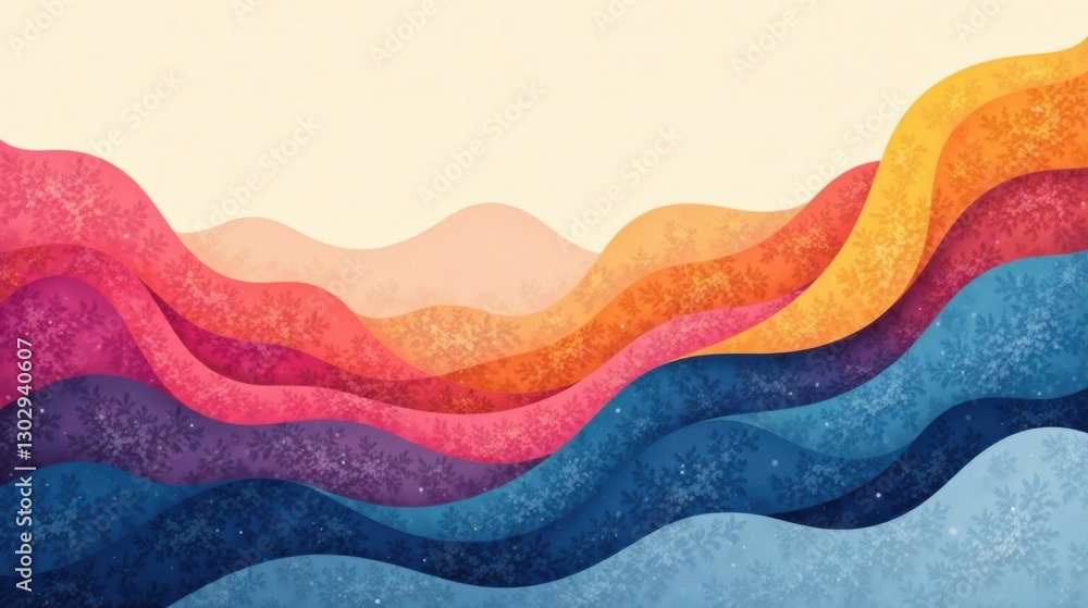 Poster Abstract Colorful Wave Pattern with Wintery Snowflake Design