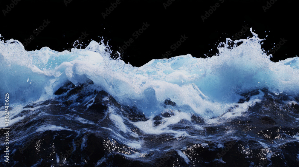 Poster ocean waves crashing against rocks textured overlay for dynamic design and decoration