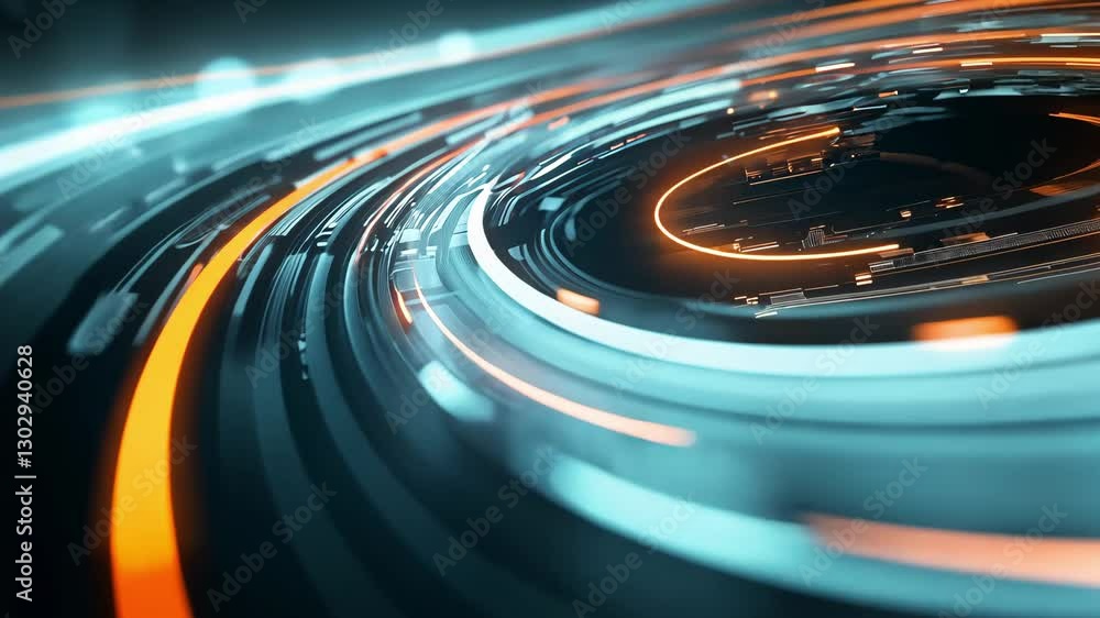 Aufkleber futuristic abstract design glowing circular lines in motion with vibrant orange and blue technology 