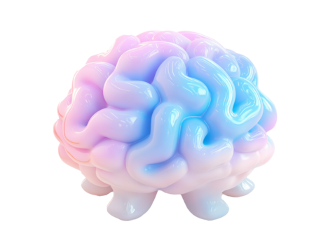 Abstract colorful brain shape, transparent background PNG format, perfect for tech design and creative use, futuristic style, beautifully presented.