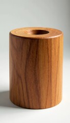 Smooth cylindrical wood block with central bore, wood block, unfinished, background
