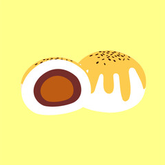 Chinese salted egg yolk pastry in flat detailed style. Isolated vector