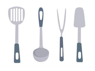 Kitchen utensils set on white background