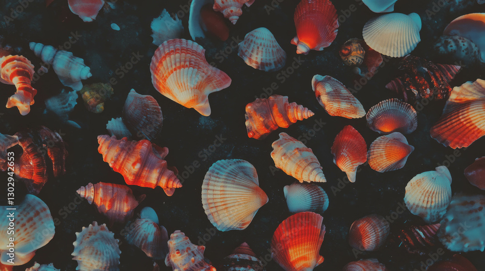 Poster Vibrant seashell collection overlay texture for design projects