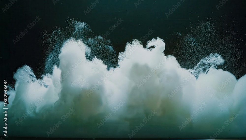 Aufkleber ethereal explosion of white foam in dark atmosphere, abstract surreal cloudburst with fine particle dispersion, dreamlike visual for artistic and conceptual background