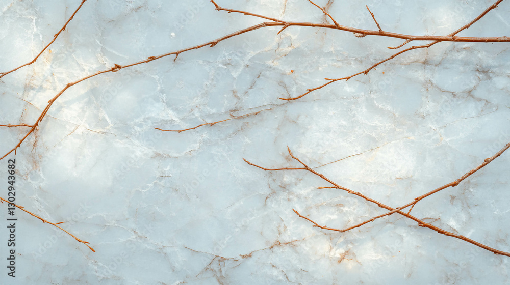 Poster Delicate tree branch overlay on marble texture for artistic design
