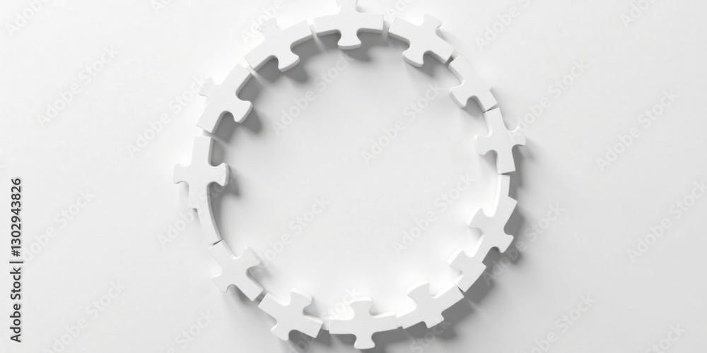 Poster white puzzle pieces forming a circular frame for text or image