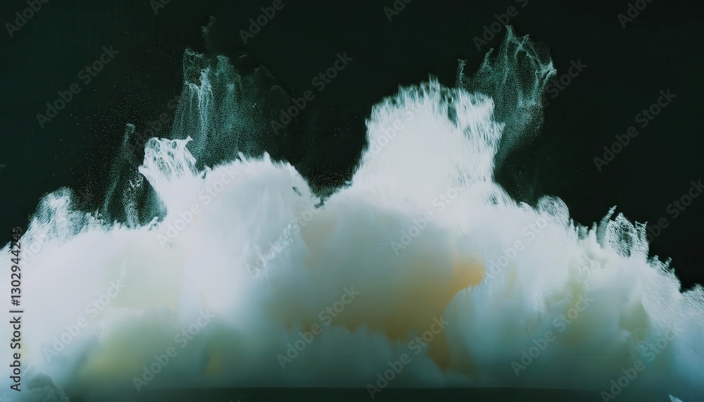 Aufkleber ethereal explosion of white foam in dark atmosphere, abstract surreal cloudburst with fine particle dispersion, dreamlike visual for artistic and conceptual background