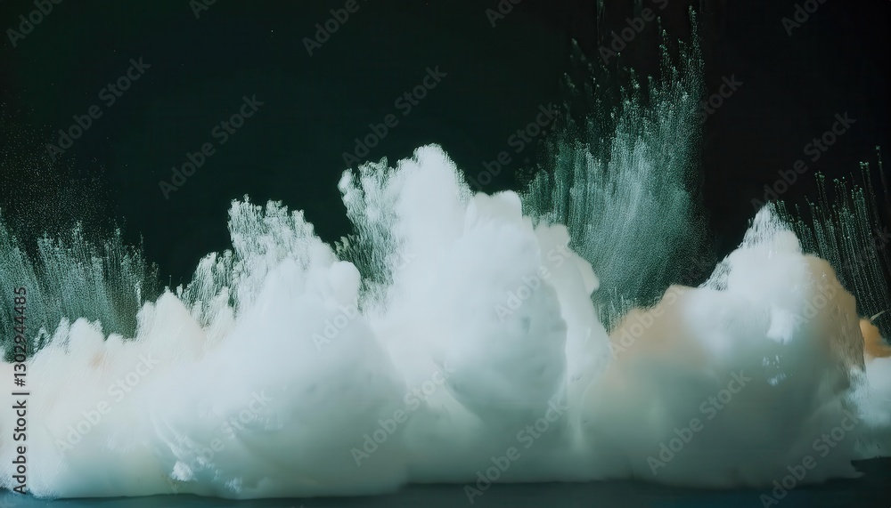 Aufkleber ethereal explosion of white foam in dark atmosphere, abstract surreal cloudburst with fine particle dispersion, dreamlike visual for artistic and conceptual background