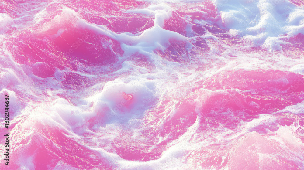 Poster seamless pink water texture with waves from top view