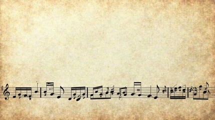 Naklejka premium Aged Parchment Background with Musical Notation Featuring a Single Line of Notes and a Treble Clef