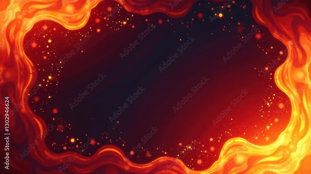 Poster Abstract fiery border with glowing particles, perfect for design projects