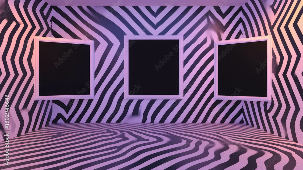 Aufkleber Intriguing zigzag design with three white frames in modern abstract setting