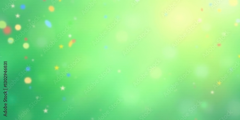 Poster abstract green background with colorful blurred shapes and stars for design projects