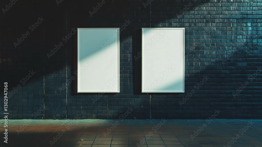 Poster minimalist interior design with two white frames on textured wall for modern spaces