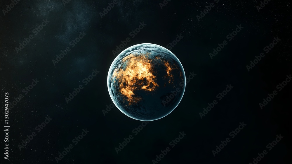 Poster a tiny, glowing planet floating in an infinite black void