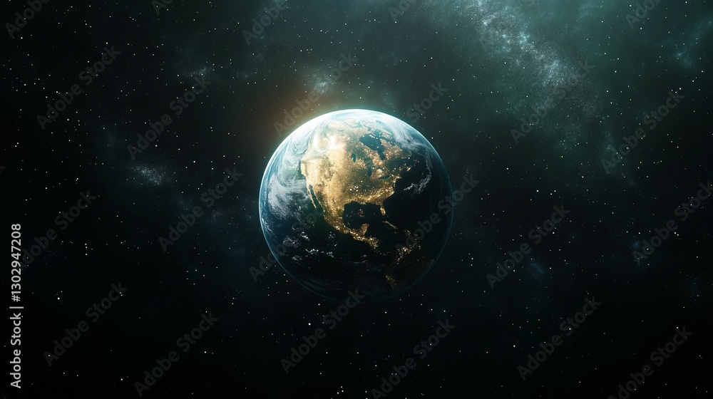 Poster a tiny, glowing planet floating in an infinite black void