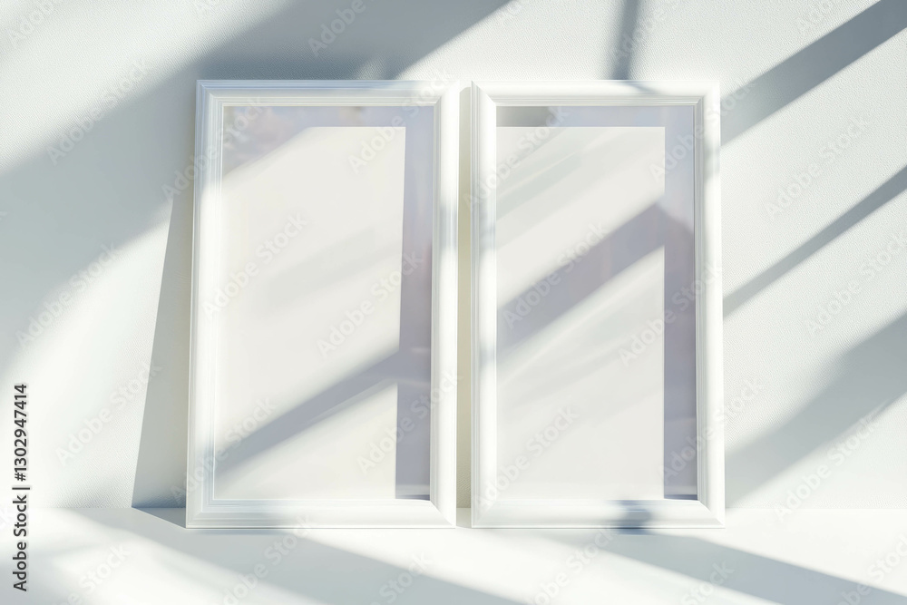 Poster minimalist white frames with shadows in modern design concept