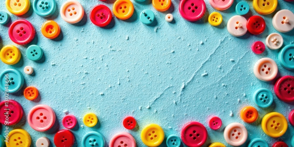 Poster colorful buttons arranged in a frame on a blue surface