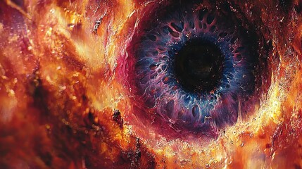 A vibrant abstract composition explodes with an eye-popping large blue circle, its surface transitioning into a mesmerizing gradient of pink, orange, and yellow, radiating a sense of playful 