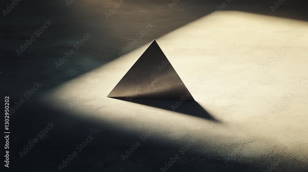 Poster A single triangle casting a long, soft shadow on a flat surface