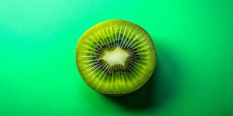 Top View Juicy Fresh Kiwi Fruit on Green Background - Silhouette Stock Photo