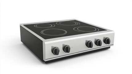 Fototapeta premium Modern Stainless Steel Four Burner Electric Cooktop with Black Controls and Glass Top