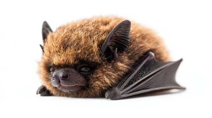 Obraz premium Brown Bat with Open Wings on White Background