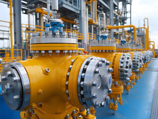 Rusted Yellow Industrial Pipes Arranged in a Row, Showcasing Wear and Aging From Exposure to Outdoor Elements