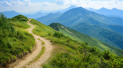 Fototapeta premium Mountain hiking adventure scenic trail nature landscape daylight