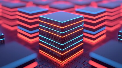 Grid Computing concept. Futuristic Isometric Grid Computing with 3D Servers