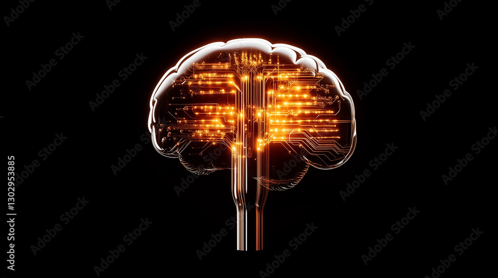 Poster an intricate network resembling a brain illuminates with vibrant data streams flowing throughout, re