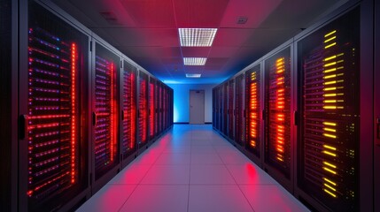 Grid Computing concept. Futuristic Server Room Representing Grid Computing and Advanced Digital Infrastructure