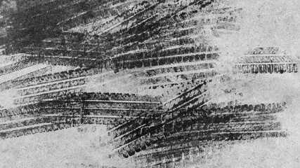 Black tire marks on road, Black rubber tire marks and tread marks, Tire trace track wheels texture and background, Auto tire tread grunge, Car wheel tyre tread track black tyre print, Top view.