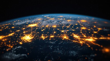 Obraz premium Grid Computing concept. Illuminated Global Grid Network of Interconnected Cities at Night