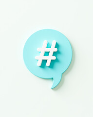 Obraz premium white hashtag symbol in light blue speech bubble: social communication concept