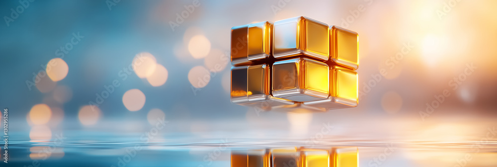 Poster a magnificent arrangement of countless smaller cubes forms a colossal structure suspended in a vast,