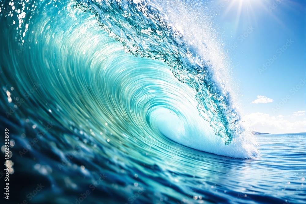Poster ocean wave crashing under sunlight, creating a vibrant turquoise pattern.