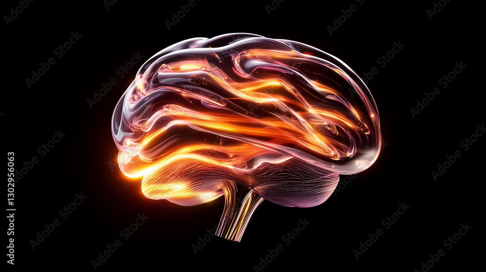 Poster captivating visual of an abstract brain structure pulsating with vibrant data streams that flow seam