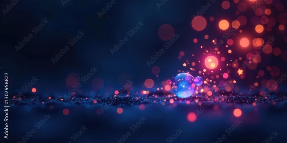 Aufkleber Ethereal orbs rest on a shimmering surface, illuminated by a cascade of vibrant lights and sparkling particles.