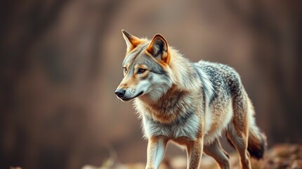 Fototapeta premium Close-up of a Majestic Gray Wolf in Autumn Woods