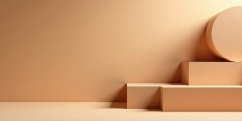 Abstract Beige Geometric Shapes Minimalist Product Display Background